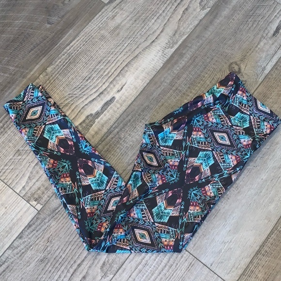 Onzie Teal Arrow Abstract Leggings Euc M/L